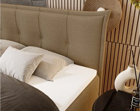 Emporius Liron łóżko kontynentalne 160x200 - łóżko dwuosobowe z materacem i topperem - pojemnik, tkanina boucle, beżowy (Anthology 3)