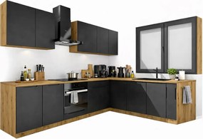 Zestaw mebli kuchennych narożnych 260 cm dąb artisan + czarny F9-S42