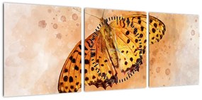 Obraz - Pomarańczowy motyl, akwarela (z zegarem) (90x30 cm)