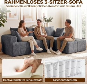 HOMCOM 3-osobowy narożnik w kształcie L z otomaną, przekształcalna sofa Chenille-Cloud z wkładem sprężynowym, szary | Aosom PL