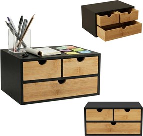 Bambusowy organizer na biurko HEGO, 16 cm, 3 szufladkowy