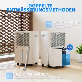 HOMCOM Osuszacz powietrza, zbiornik 4,5 litra, 24-godzinny timer, wyświetlacz LED, tworzywo sztuczne, biały