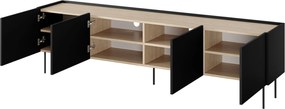 Szafka RTV Desin 220 cm z metalowymi nogami - czarny mat / dąb nagano