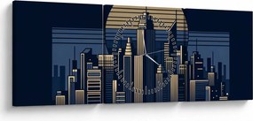 Obraz – Geometryczne miasto (z zegarem) (90x30 cm)