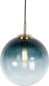 Lampa wisząca w stylu art deco mosiądz z oceanicznym niebieskim szkłem 33 cm - Pallon