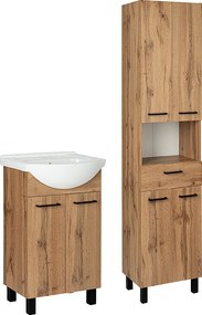 Zestaw Łazienkowy Szafka z Umywalką 50cm Słupek 50cm Dąb Wotan Lupo Wotan