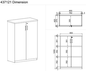Szafa biurowa MIRELLI, 800 x 400 x 1200 mm, brzoza