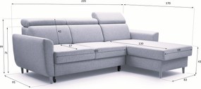 Masseno Narożnik SAPORE z funkcją spania i pojemnikiem na pościel Narozniki L, Rozkładana sofa - Szary, DENVER 18