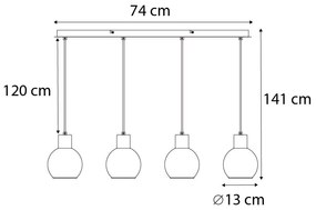 Lampa wisząca Art Deco czarna z wydłużonym szkłem dymnym, 4-punktowa - Vidro ArtDeco Oswietlenie wewnetrzne