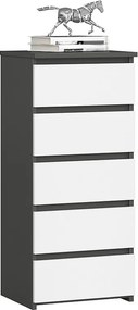 Komoda AKORD CL5 Grafit Szary 40 cm 5 szuflad kolor Biały mat 40x35x92 cm