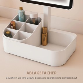 HOMCOM Lustro do makijażu z oświetleniem ładowalne 180° obracalne LED lustro kosmetyczne z 2 trybami oświetlenia, biały