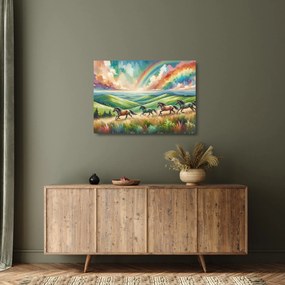 Obraz na szkle – Konie galopujące przez krajobraz (70x50 cm)