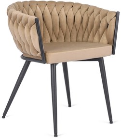 Krzesło Tapicerowane Plecione do Salonu EMPOLI Beżowe Welurowe Nowoczesne Loft