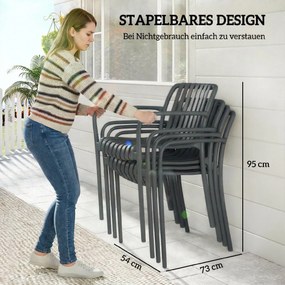 Outsunny Krzesła ogrodowe 4 szt. składane krzesła tarasowe z lamelowym siedziskiem i podłokietnikami, ergonomiczne, ciemnoszare | Aosom PL