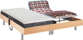 Relaksacyjne łóżko elektryczne ATRIDE marki Ysméez materacem z pamięcią kształtu i płytkami – silniki OKIN – naturalny dąb – 2 × 80 × 200 cm