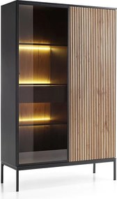 Emporius Haller witryna z szufladą - w stylu loft, szklane drzwi, oświetlenie LED - witryna 100 cm do salonu z lamelami