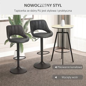 HOMCOM Zestaw 2 hokerów barowych obrotowych skóra ekologiczna regulacja wysokości podnóżek metalowa rama szary | Aosom PL