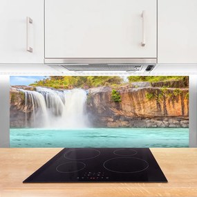 Panel Szklany do Kuchni Jezioro pod Górskim Wodospadem