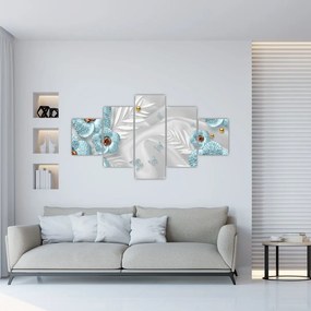 Obraz - 3D niebieskie kwiaty (125x70 cm)