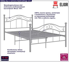 Szare metalowe łóżko w stylu loftowem 120x200 cm Barisso 3X