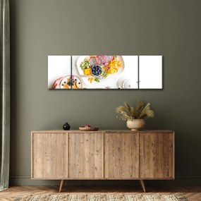 Obraz talerzy z owocami na stole (170x50 cm)