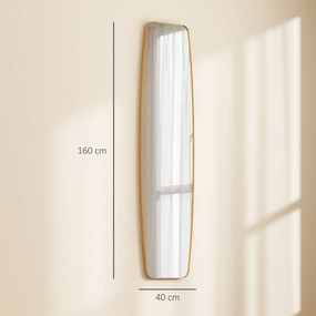 HOMCOM Lustro ścienne, lustro z ramą metalową, dekoracyjne wiszące lustro do przedpokoju, 160 x 40 x 3 cm, złote | Aosom PL