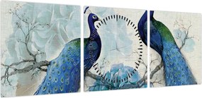 Obraz - Pawie tekstury (z zegarem) (90x30 cm)