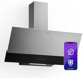 Klarstein Verosteel Smart 90cm Ekst/Recy Okap przyścienny skośny Stal nierdzewna