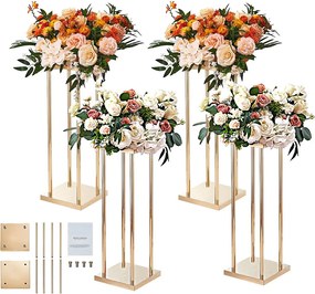 Kolumnowy stojak na kwiaty ślubne SucceBuy, 4 sztuki, cylindryczny metalowy wyświetlacz, 80 cm, dekoracja ślubna