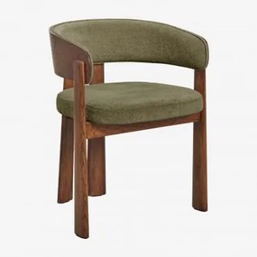 Zestaw 4 Krzeseł Jadalnianych Z Drewna Dębowego I Tapicerowanych Olea Ciemny Dąb Brązowy & Zielona Sznurówka Army - Sklum