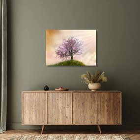 Obraz na szkle kwitnącego drzewa na szczycie wzgórza (70x50 cm)