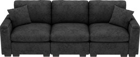 Sofa 3-osobowa do salonu - 242 x 88 x 80 cm - ze składanym stolikiem + portem USB + ukrytym schowkiem - aksamitna - szara