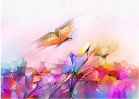 Obraz na szkle - Motyl nad kwiatem, abstrakcja (70x50 cm)