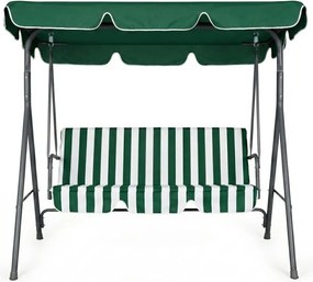 Huśtawka ogrodowa Cozy z regulowanym daszkiem, zielona w paski