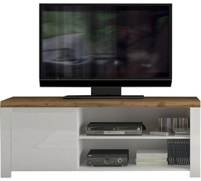 Szafka RTV do Salonu HAVEN 156 cm Biały Połysk/Dąb Wotan Nowoczesna