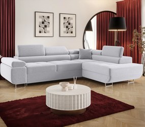 Jasnoszary sztruksowy narożnik z funkcją spania G1-N61