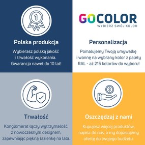 Umywalka wpuszczana w blat biała błyszcząca z konglomeratu bez otworu na baterię OTSE | Różne rozmiary : Rozmiar - 120 x 43 cm