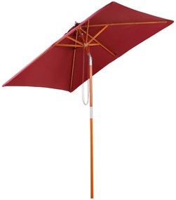 Outsunny Parasol Ogrodowy Zginany Czerwone Wino Drewno Poliester 3Stopniowa Regulacja 200x150x230cm | Aosom PL