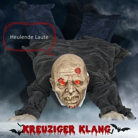 HOMCOM Dekoracja Halloween Zombie, LED Oczy, wydaje dźwięki i pełza, czujnik ruchu i dźwięku, zasilanie bateryjne, 159 cm