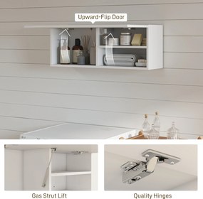HOMCOM Szafka łazienkowa wisząca z unoszonymi drzwiami, siłownik gazowy, półka 80 x 25 x 30 cm biały