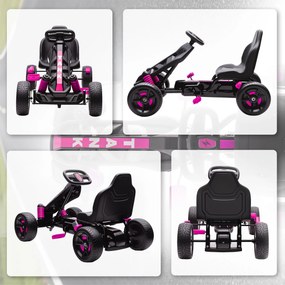 AIYAPLAY Gokart na pedały, pojazd na pedały dla dzieci z hamulcem, antypoślizgowe koła, metalowa rama, 3-6 lat, Różowy | Aosom PL