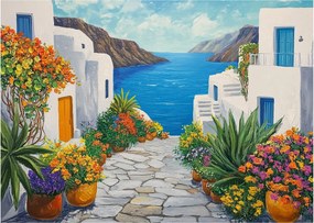 Obraz na szkle - Grecka uliczka (70x50 cm)