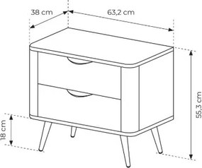Szafka nocna Edrin 63 cm z szufladami - dąb dunin / czarny