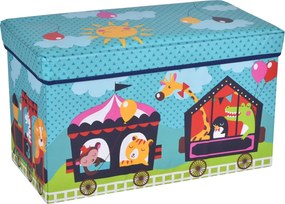 Niebieska składana pufa dziecięca ze schowkiem pociąg M8-P44