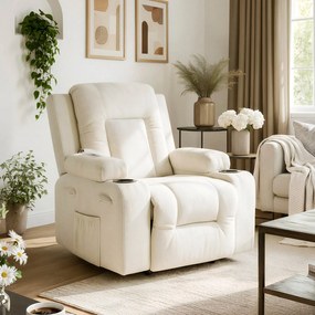 Fotel Masujący BOX 2 Rozkładany z Podnóżkiem Kremowy Nowoczesny