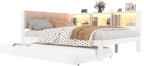 sofá cama 140×200 cm - z łóżkiem wysuwanym - z taśmą LED - z portem USB - biała (materac nie jest zawarty)