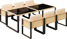 Zestaw mebli ogrodowych do jadalni dla 6 osób - 6 foteli - 1 stół - konstrukcja z ocynkowanej stali - z zdejmowanymi i pralnymi tkaninami - Beżowy