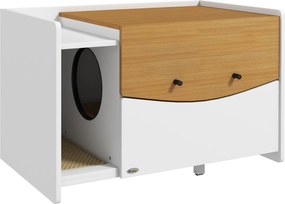 PawHut Kuweta w szafce, z wyjmowanym pojemnikiem na żwirek, 78x50x51cm, Dąb/Biały