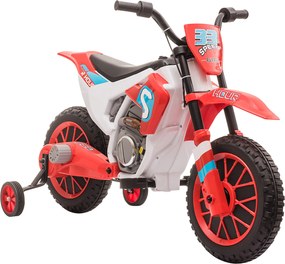 HOMCOM Motocykl Dla Dzieci, Elektryczny, 45 Minut Jazdy, z Kółkami Stabilizacyjnymi, od 3 Lat, Czerwony+Biały, 106,5 x 51,5 x 68 cm