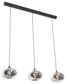 Lampa wisząca art deco czarna z przydymionym szkłem prostokątnym 3-światła - Busa ArtDeco Oswietlenie wewnetrzne